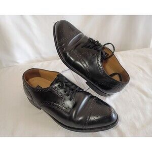Bostonian Crown Windsor Oxford Black Leather Wing Tip Brogue Lace Up Shoes 10 3E